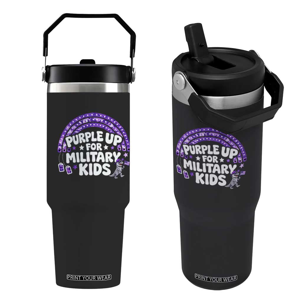 Purple Up For Military Kids Flip Straw Tumbler Cute Dino Dinosaur Proud Military Child Rainbow TS10 One Size: 30 oz Black Print Your Wear