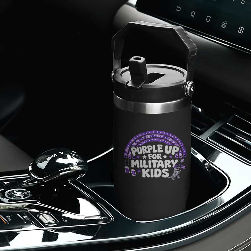 Purple Up For Military Kids Flip Straw Tumbler Cute Dino Dinosaur Proud Military Child Rainbow TS10 Print Your Wear