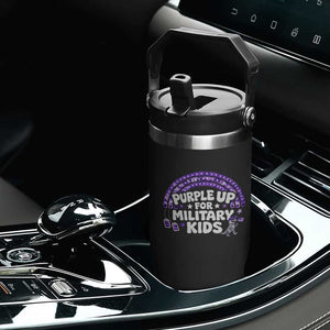 Purple Up For Military Kids Flip Straw Tumbler Cute Dino Dinosaur Proud Military Child Rainbow TS10 Print Your Wear