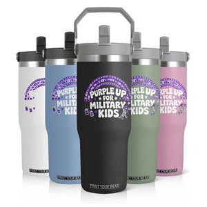 Purple Up For Military Kids Flip Straw Tumbler Cute Dino Dinosaur Proud Military Child Rainbow TS10 Print Your Wear