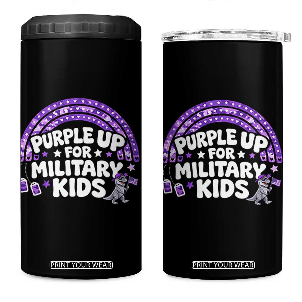 Purple Up For Military Kids 4 in 1 Can Cooler Tumbler Cute Dino Dinosaur Proud Military Child Rainbow TS10 One Size: 16 oz Black Print Your Wear