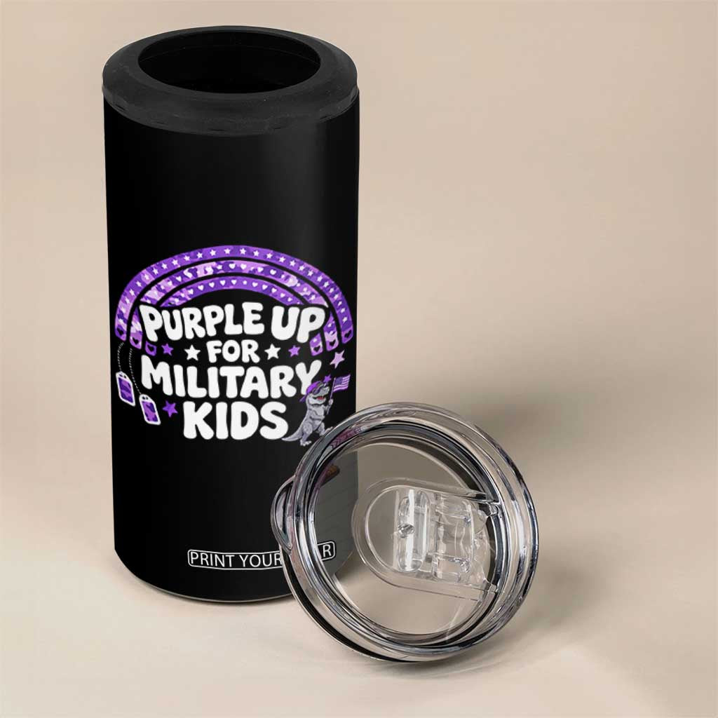 Purple Up For Military Kids 4 in 1 Can Cooler Tumbler Cute Dino Dinosaur Proud Military Child Rainbow TS10 Print Your Wear