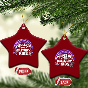 Purple Up For Military Kids Ceramic Ornament Cute Dino Dinosaur Proud Military Child Rainbow TS10 Print Your Wear