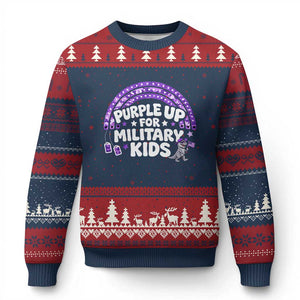Purple Up For Military Kids Ugly Christmas Sweater Cute Dino Dinosaur Proud Military Child Rainbow TS10 Navy Red Print Your Wear