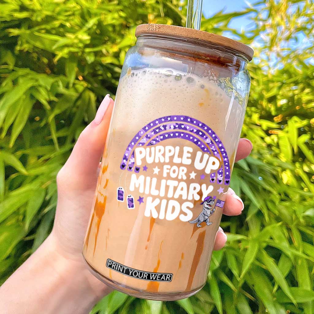 Purple Up For Military Kids Glass Can Cute Dino Dinosaur Proud Military Child Rainbow TS10 Black Print Your Wear