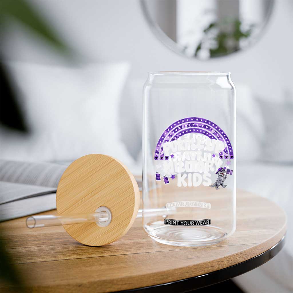 Purple Up For Military Kids Glass Can Cute Dino Dinosaur Proud Military Child Rainbow TS10 Print Your Wear
