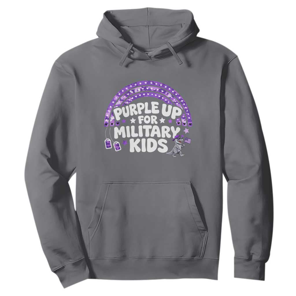 Purple Up For Military Kids Hoodie Cute Dino Dinosaur Proud Military Child Rainbow TS10 Charcoal Print Your Wear