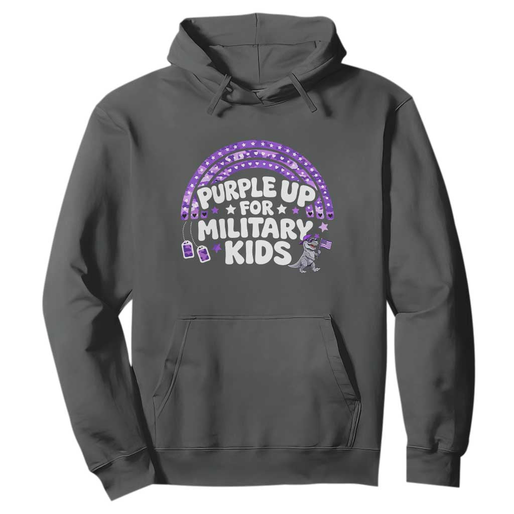 Purple Up For Military Kids Hoodie Cute Dino Dinosaur Proud Military Child Rainbow TS10 Dark Heather Print Your Wear