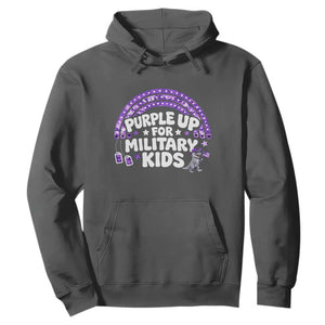 Purple Up For Military Kids Hoodie Cute Dino Dinosaur Proud Military Child Rainbow TS10 Dark Heather Print Your Wear