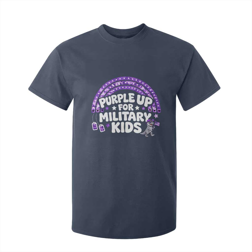 Purple Up For Military Kids T Shirt For Kid Cute Dino Dinosaur Proud Military Child Rainbow TS10 Navy Print Your Wear