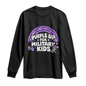 Purple Up For Military Kids Long Sleeve Shirt Cute Dino Dinosaur Proud Military Child Rainbow TS10 Black Print Your Wear