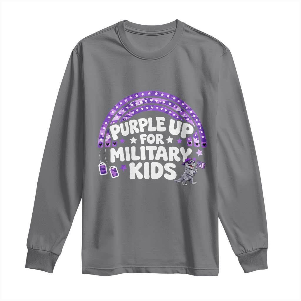 Purple Up For Military Kids Long Sleeve Shirt Cute Dino Dinosaur Proud Military Child Rainbow TS10 Charcoal Print Your Wear