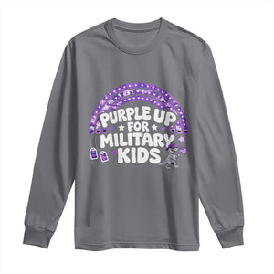 Purple Up For Military Kids Long Sleeve Shirt Cute Dino Dinosaur Proud Military Child Rainbow TS10 Charcoal Print Your Wear