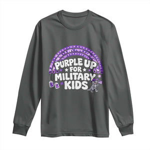 Purple Up For Military Kids Long Sleeve Shirt Cute Dino Dinosaur Proud Military Child Rainbow TS10 Dark Heather Print Your Wear