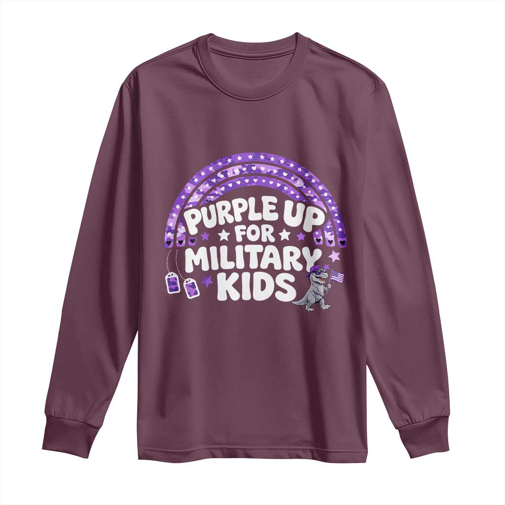 Purple Up For Military Kids Long Sleeve Shirt Cute Dino Dinosaur Proud Military Child Rainbow TS10 Maroon Print Your Wear