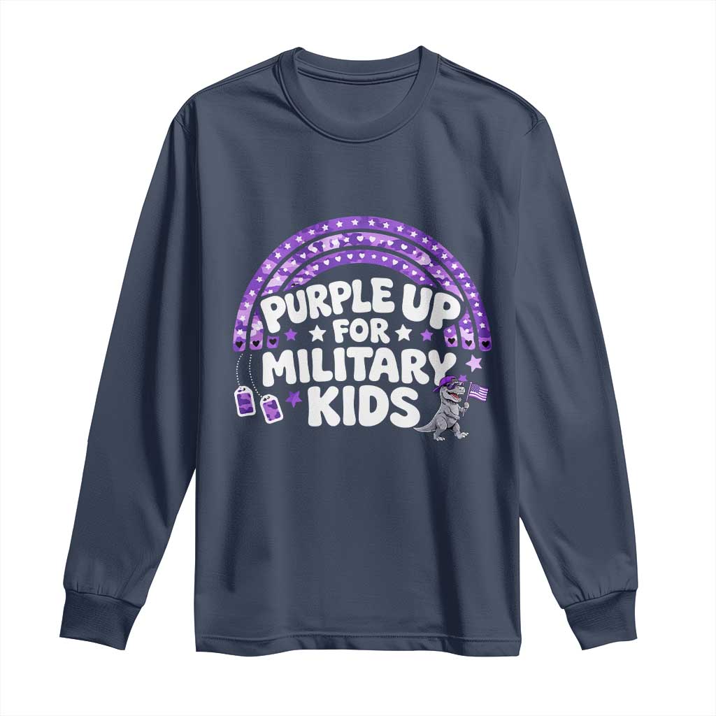 Purple Up For Military Kids Long Sleeve Shirt Cute Dino Dinosaur Proud Military Child Rainbow TS10 Navy Print Your Wear