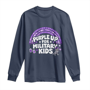 Purple Up For Military Kids Long Sleeve Shirt Cute Dino Dinosaur Proud Military Child Rainbow TS10 Navy Print Your Wear