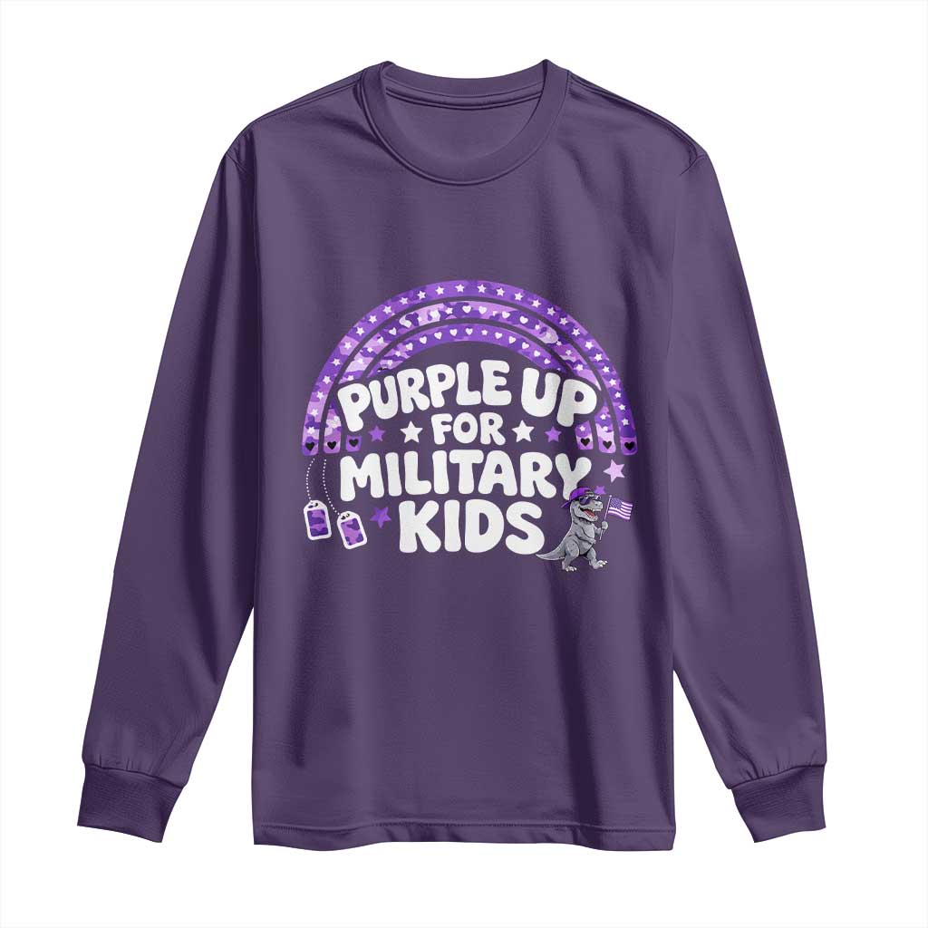 Purple Up For Military Kids Long Sleeve Shirt Cute Dino Dinosaur Proud Military Child Rainbow TS10 Purple Print Your Wear
