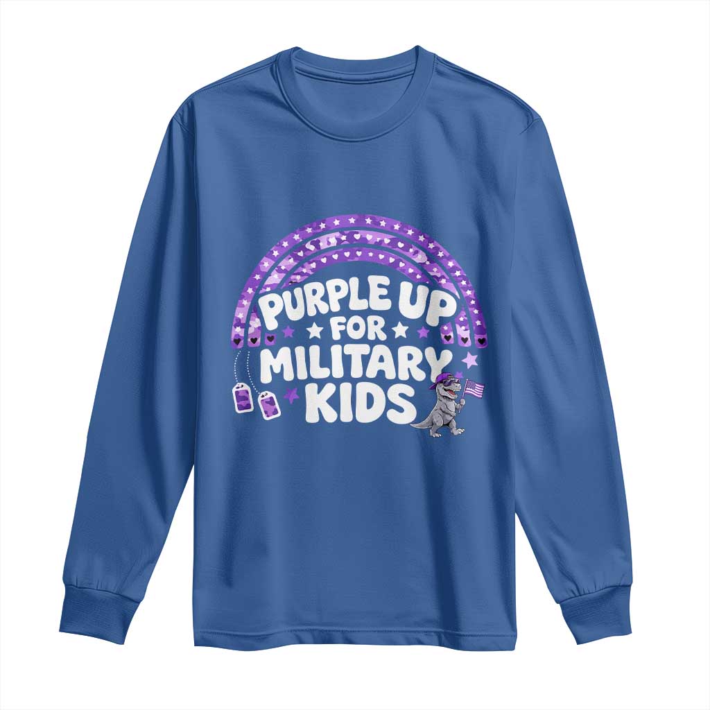 Purple Up For Military Kids Long Sleeve Shirt Cute Dino Dinosaur Proud Military Child Rainbow TS10 Royal Blue Print Your Wear