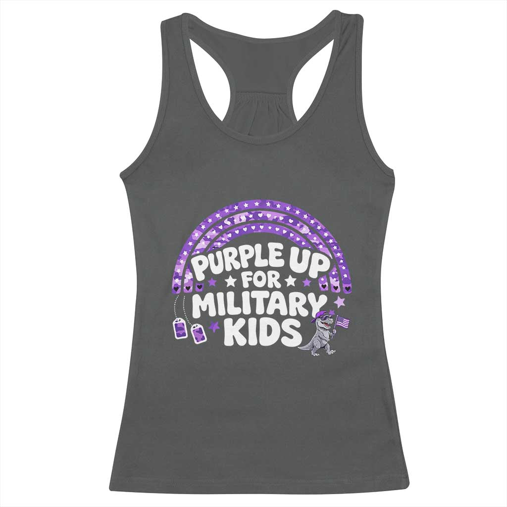 Purple Up For Military Kids Racerback Tank Top Cute Dino Dinosaur Proud Military Child Rainbow TS10 Dark Heather Print Your Wear