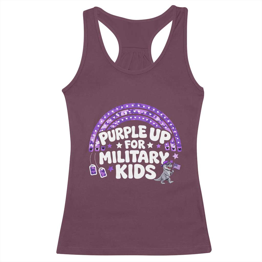Purple Up For Military Kids Racerback Tank Top Cute Dino Dinosaur Proud Military Child Rainbow TS10 Maroon Print Your Wear