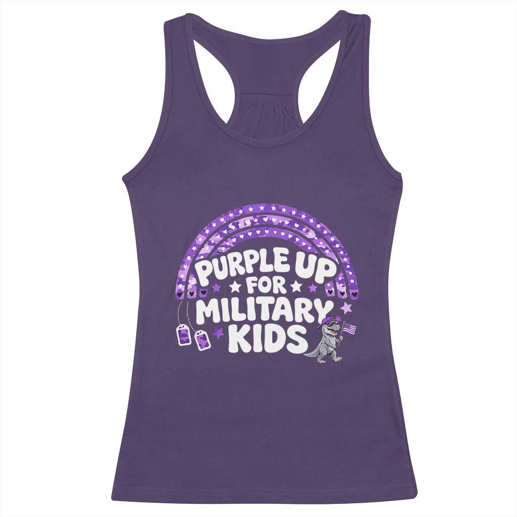 Purple Up For Military Kids Racerback Tank Top Cute Dino Dinosaur Proud Military Child Rainbow TS10 Purple Print Your Wear