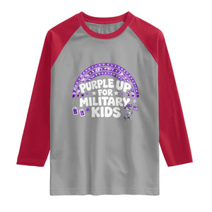 Purple Up For Military Kids Raglan Shirt Cute Dino Dinosaur Proud Military Child Rainbow TS10 Sport Gray Red Print Your Wear