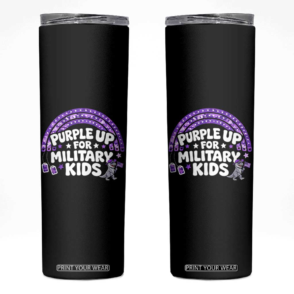Purple Up For Military Kids Skinny Tumbler Cute Dino Dinosaur Proud Military Child Rainbow TS10 Black Print Your Wear
