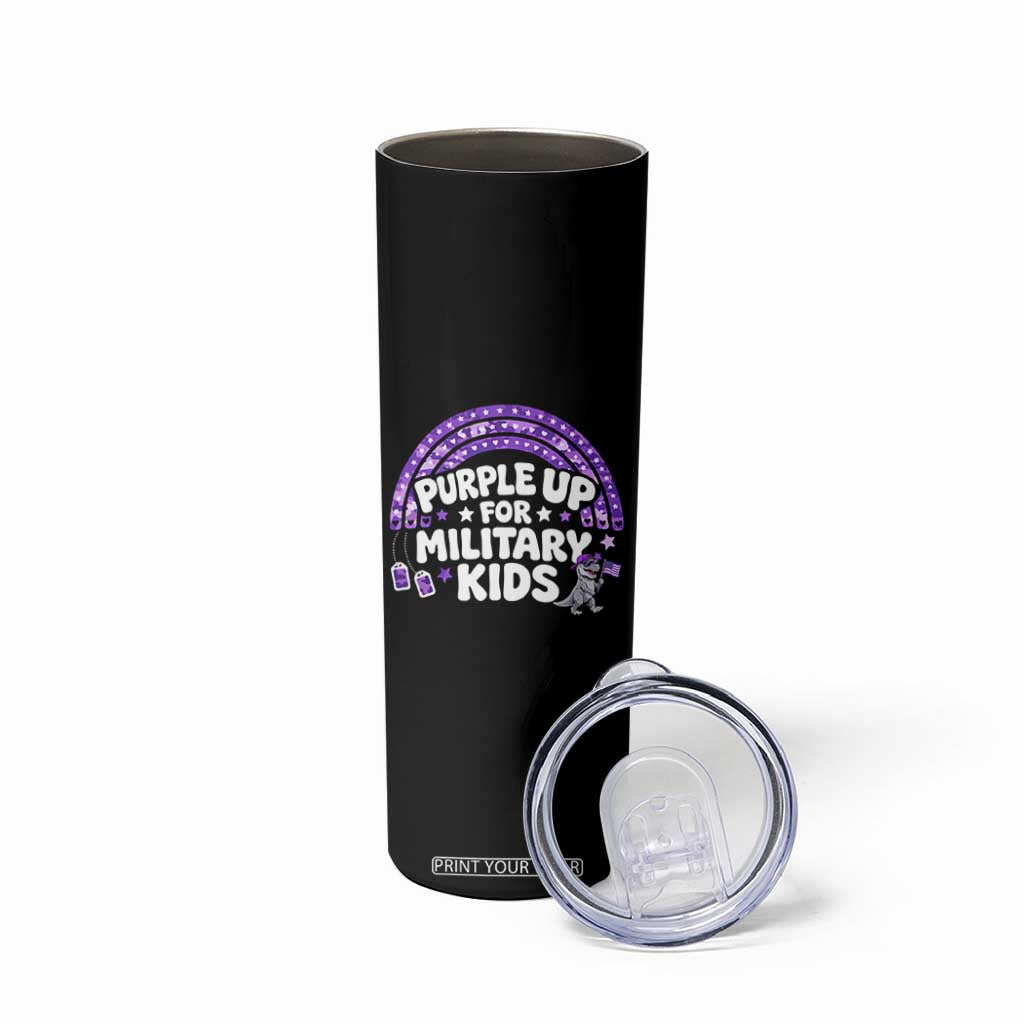 Purple Up For Military Kids Skinny Tumbler Cute Dino Dinosaur Proud Military Child Rainbow TS10 Print Your Wear