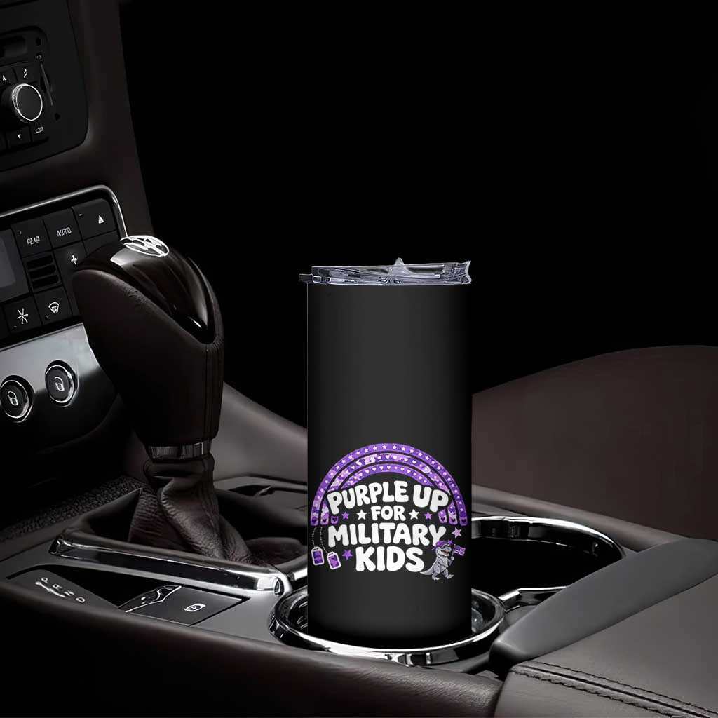 Purple Up For Military Kids Skinny Tumbler Cute Dino Dinosaur Proud Military Child Rainbow TS10 Print Your Wear