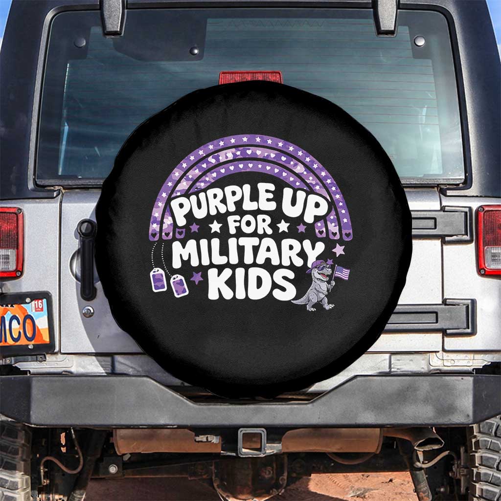 Purple Up For Military Kids Spare Tire Cover Cute Dino Dinosaur Proud Military Child Rainbow TS10 No hole Black Print Your Wear