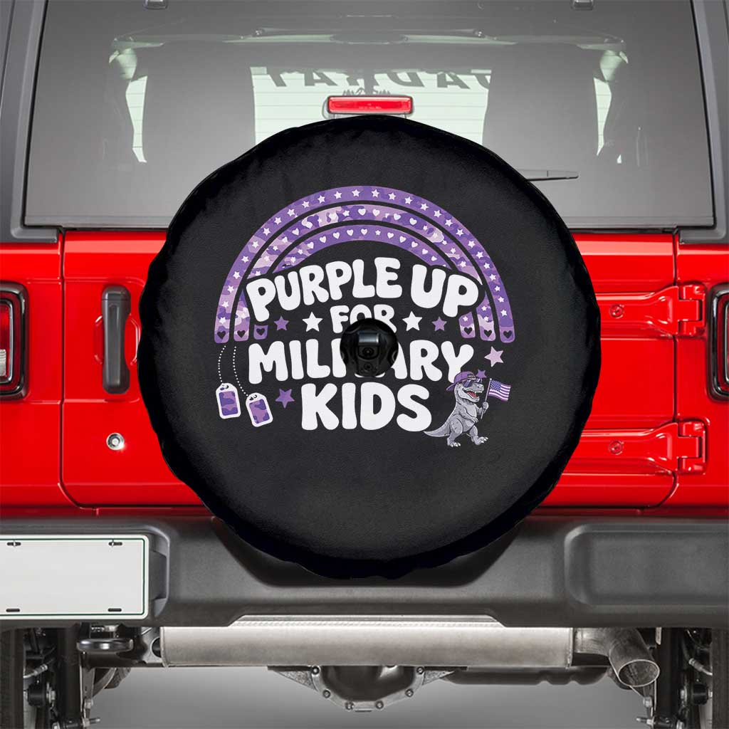 Purple Up For Military Kids Spare Tire Cover Cute Dino Dinosaur Proud Military Child Rainbow TS10 Black Print Your Wear