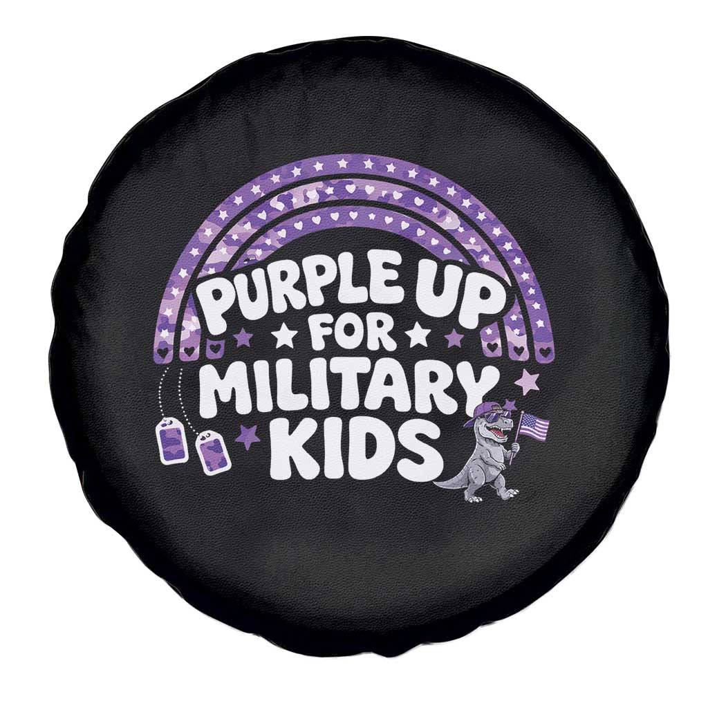 Purple Up For Military Kids Spare Tire Cover Cute Dino Dinosaur Proud Military Child Rainbow TS10 Print Your Wear