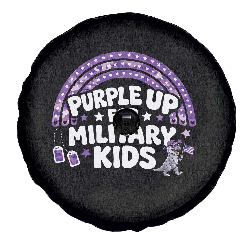 Purple Up For Military Kids Spare Tire Cover Cute Dino Dinosaur Proud Military Child Rainbow TS10 Print Your Wear
