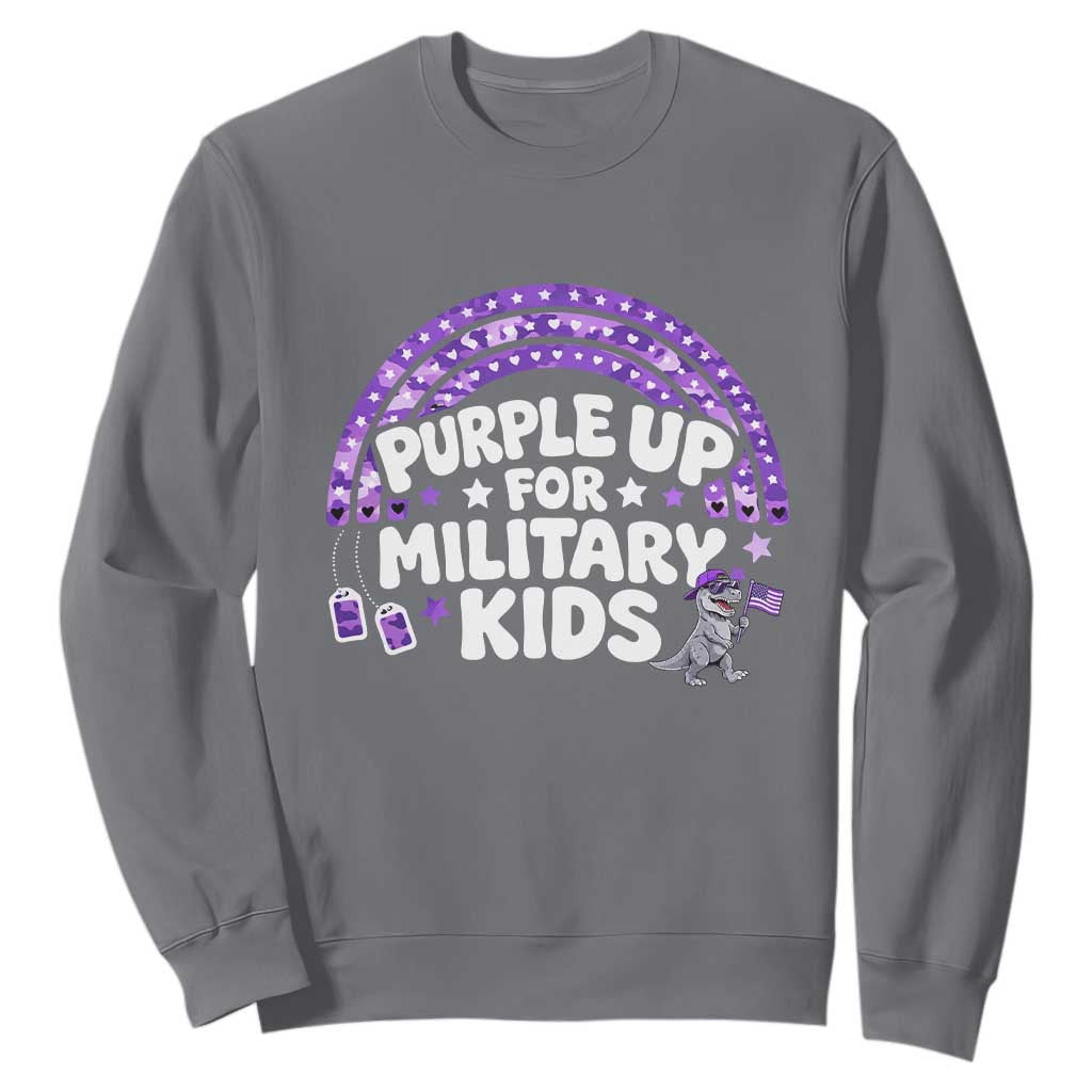 Purple Up For Military Kids Sweatshirt Cute Dino Dinosaur Proud Military Child Rainbow TS10 Charcoal Print Your Wear