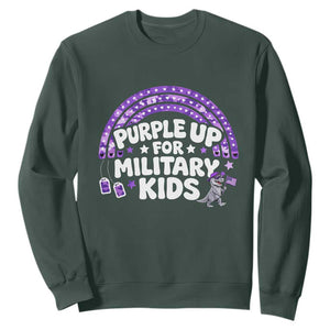 Purple Up For Military Kids Sweatshirt Cute Dino Dinosaur Proud Military Child Rainbow TS10 Dark Forest Green Print Your Wear