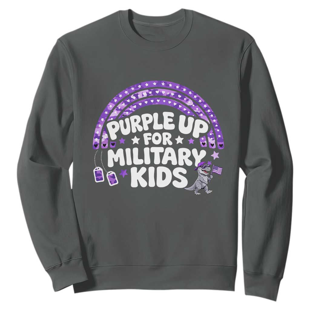 Purple Up For Military Kids Sweatshirt Cute Dino Dinosaur Proud Military Child Rainbow TS10 Dark Heather Print Your Wear