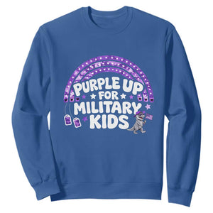 Purple Up For Military Kids Sweatshirt Cute Dino Dinosaur Proud Military Child Rainbow TS10 Royal Blue Print Your Wear