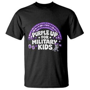 Purple Up For Military Kids T Shirt Cute Dino Dinosaur Proud Military Child Rainbow TS10 Black Print Your Wear