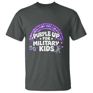 Purple Up For Military Kids T Shirt Cute Dino Dinosaur Proud Military Child Rainbow TS10 Dark Heather Print Your Wear