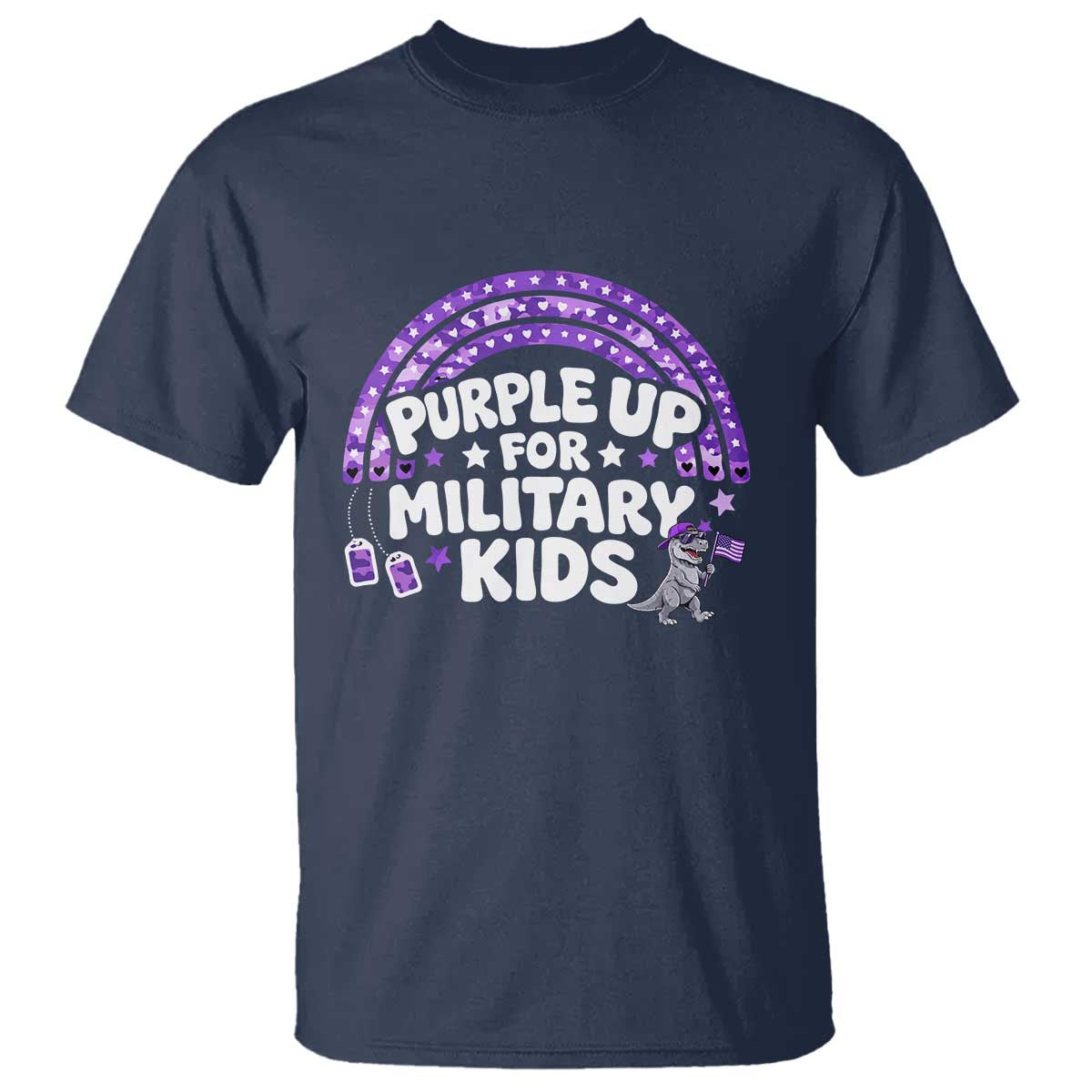 Purple Up For Military Kids T Shirt Cute Dino Dinosaur Proud Military Child Rainbow TS10 Navy Print Your Wear