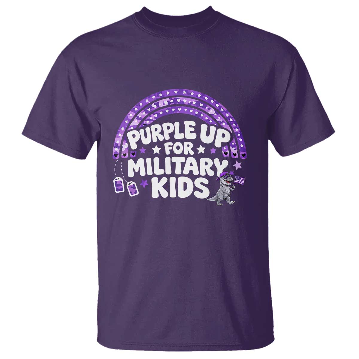 Purple Up For Military Kids T Shirt Cute Dino Dinosaur Proud Military Child Rainbow TS10 Purple Print Your Wear