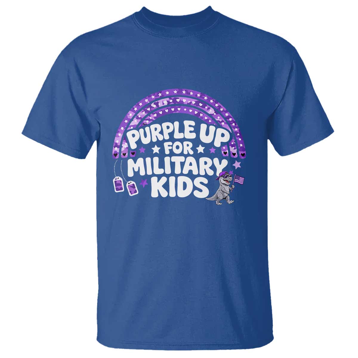 Purple Up For Military Kids T Shirt Cute Dino Dinosaur Proud Military Child Rainbow TS10 Royal Blue Print Your Wear