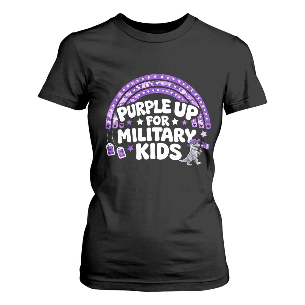 Purple Up For Military Kids T Shirt For Women Cute Dino Dinosaur Proud Military Child Rainbow TS10 Black Print Your Wear