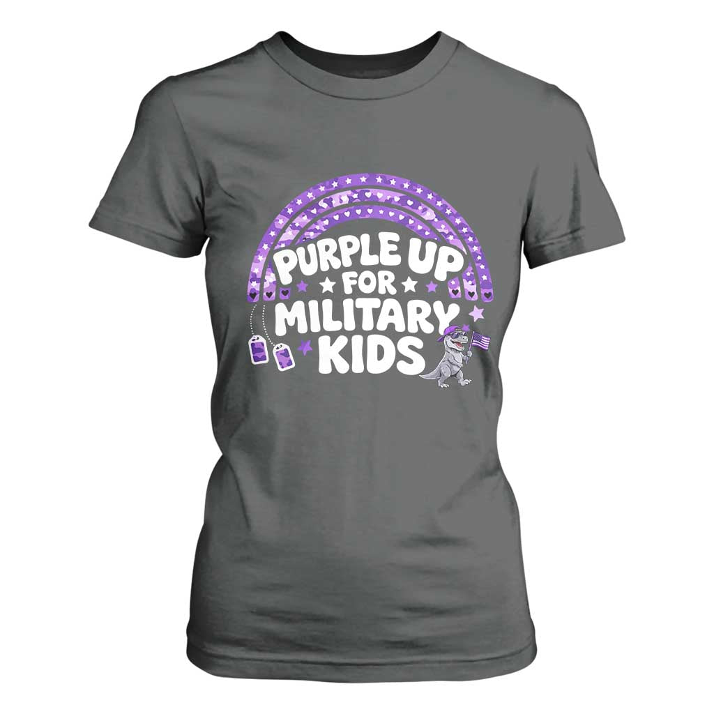 Purple Up For Military Kids T Shirt For Women Cute Dino Dinosaur Proud Military Child Rainbow TS10 Dark Heather Print Your Wear