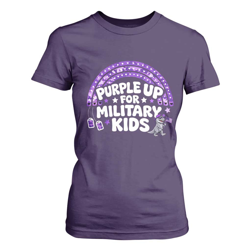 Purple Up For Military Kids T Shirt For Women Cute Dino Dinosaur Proud Military Child Rainbow TS10 Purple Print Your Wear