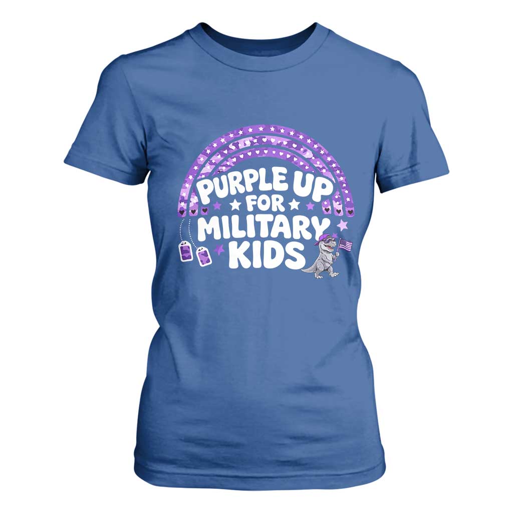 Purple Up For Military Kids T Shirt For Women Cute Dino Dinosaur Proud Military Child Rainbow TS10 Royal Blue Print Your Wear