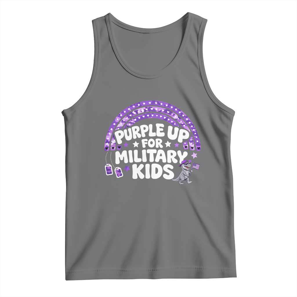 Purple Up For Military Kids Tank Top Cute Dino Dinosaur Proud Military Child Rainbow TS10 Black Heather Print Your Wear