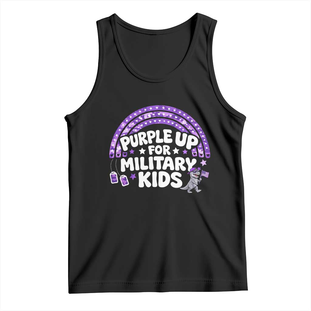 Purple Up For Military Kids Tank Top Cute Dino Dinosaur Proud Military Child Rainbow TS10 Black Print Your Wear