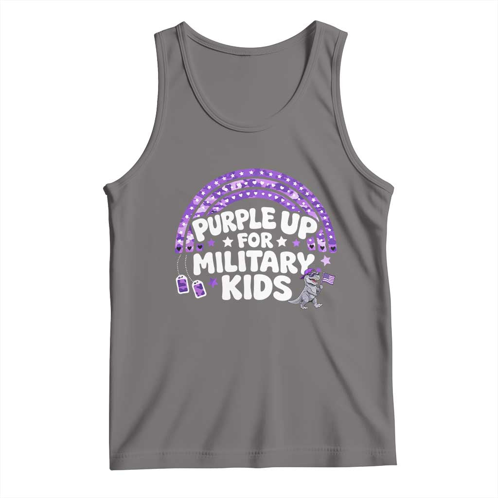 Purple Up For Military Kids Tank Top Cute Dino Dinosaur Proud Military Child Rainbow TS10 Deep Heather Print Your Wear